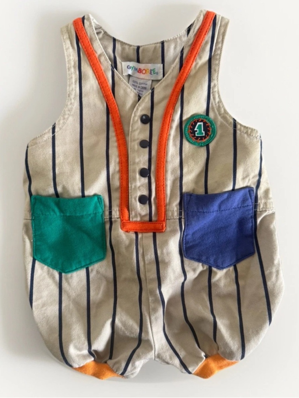 Vintage Gymboree Rainbow Tag Baby Boy Infant‎ SZ Newborn Striped Shortall Romper